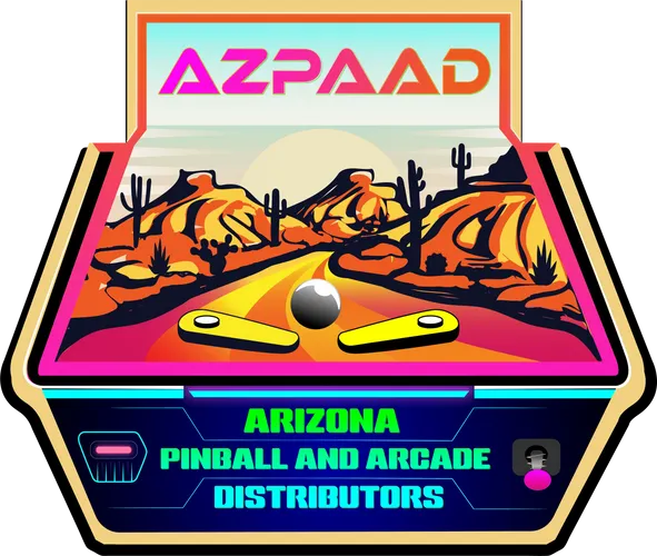 A pinball machine with the name of arizona and an image of desert.