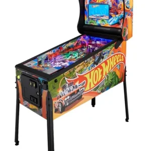 A pinball machine with wheels and hot wheels on it.