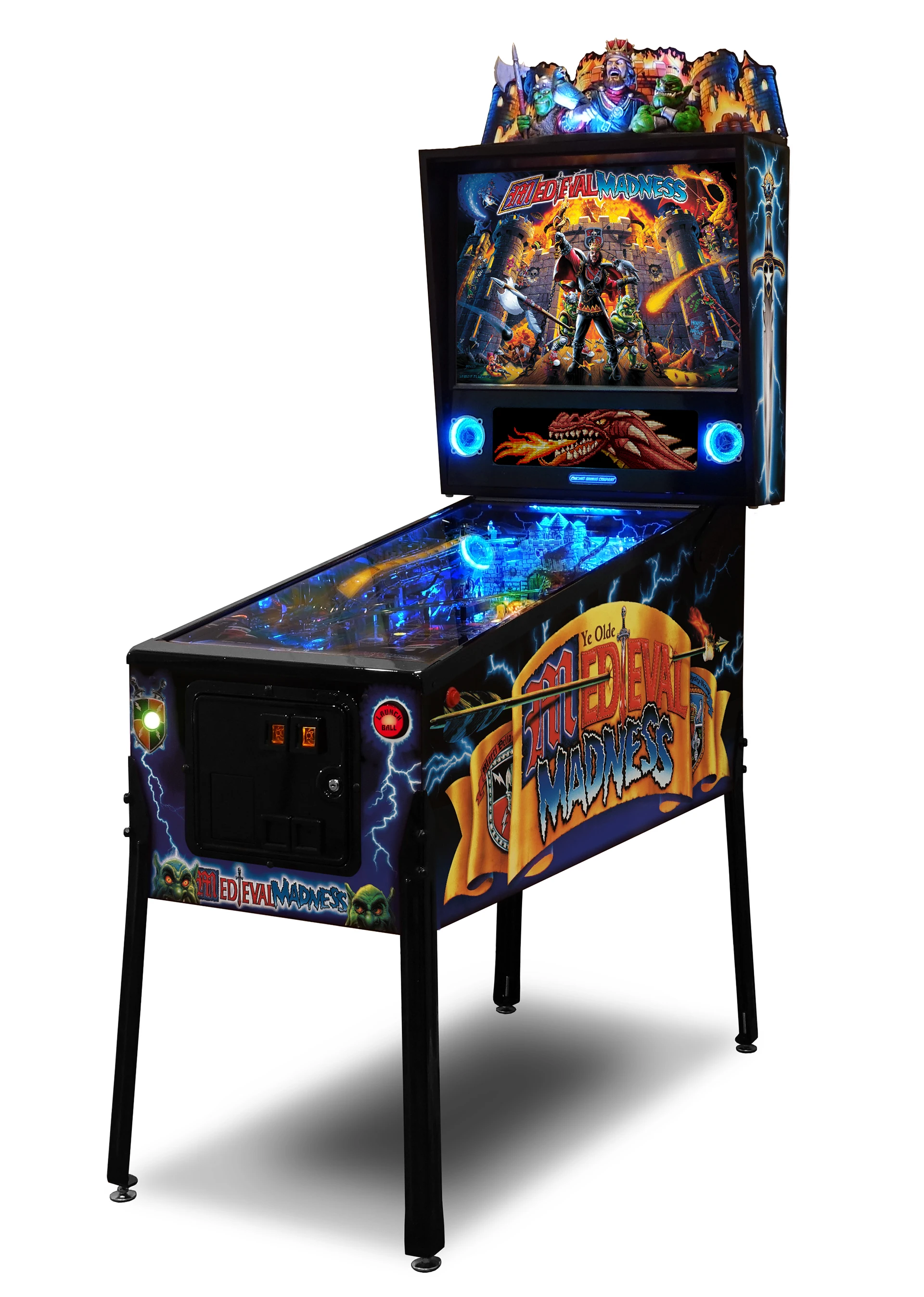 A pinball machine with lights on it.